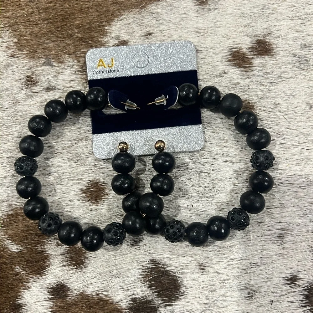 AJ Collections Boho Black Beaded Earrings
